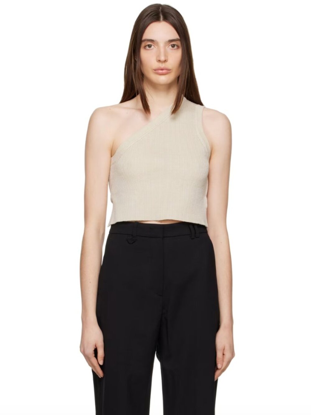 Jacquemus La Maille Ascu One-Shoulder Tank Top (Off-White, size FR38 / US M)